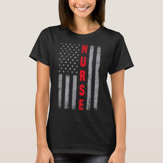 ナース動揺して米国国旗のデザイン看護 Tシャツ (正面)