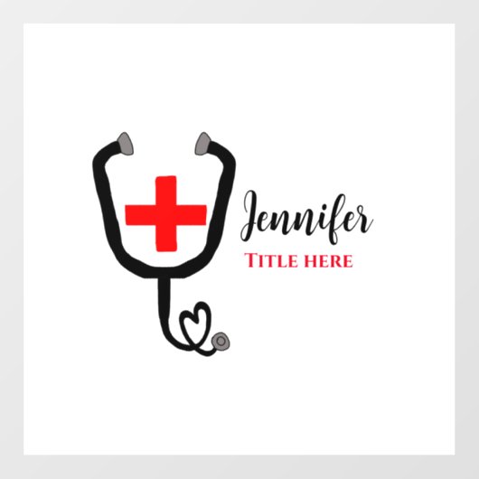 ナース医師レッドと聴診器の追加の名前 ウィンドウサイン (シート)