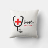 ナース医師レッドと聴診器の追加の名前 クッション (裏面)