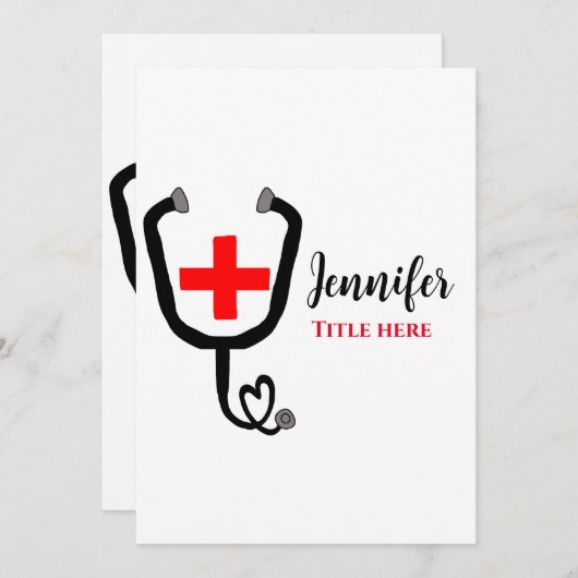 ナース医師レッドと聴診器の追加の名前 シーズンカード (正面/裏面)