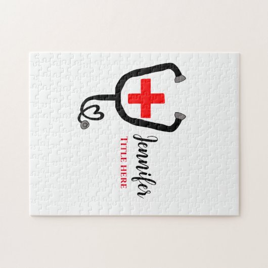 ナース医師レッドと聴診器の追加の名前 ジグソーパズル (横)