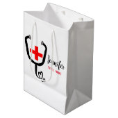 ナース医師レッドと聴診器の追加の名前 ミディアムペーパーバッグ (正面アングル)