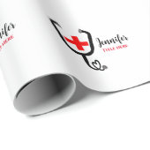 ナース医師レッドと聴診器の追加の名前 ラッピングペーパー (ロールコーナー)