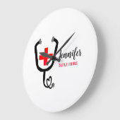 ナース医師レッドと聴診器の追加の名前 ラージ壁時計 (傾斜)