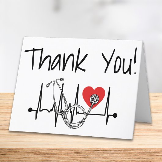 ナース医師医療ハート聴診器看護 サンキューカード