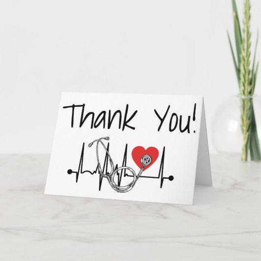 ナース医師医療ハート聴診器看護 サンキューカード (正面)