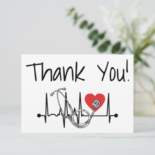 ナース医師医療ハート聴診器看護 サンキューカード (スタンド正面)