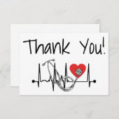 ナース医師医療ハート聴診器看護 サンキューカード (正面/裏面)
