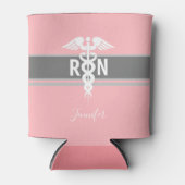 ナース医用カドゥセウスパーソナライズされたピンク 缶クーラー (正面)