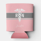 ナース医用カドゥセウスパーソナライズされたピンク 缶クーラー (裏面)
