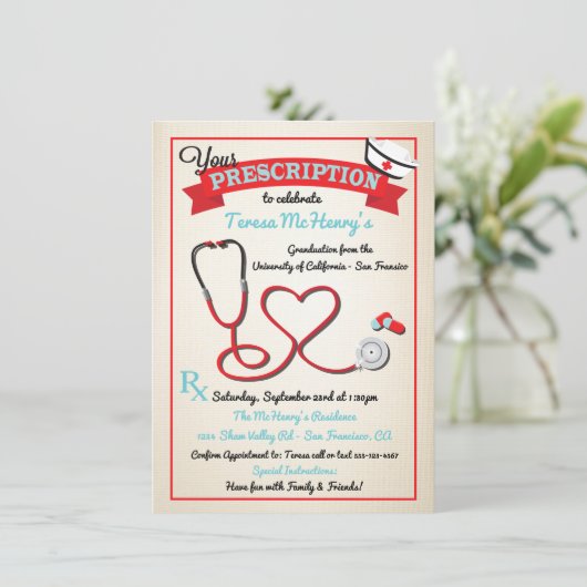 ナース医用ハート聴診器招待状 招待状 (スタンド正面)