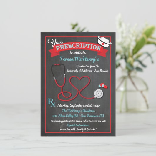 ナース医用ハート聴診器招待状 招待状 (スタンド正面)