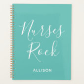 ナース医療ティール（緑がかった色）白パーソナライズされた書 プランナー手帳 (正面)