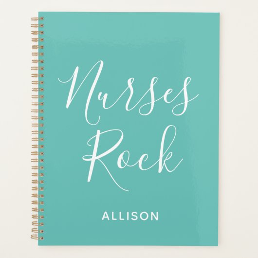 ナース医療ティール（緑がかった色）白パーソナライズされた書 プランナー手帳 (正面)