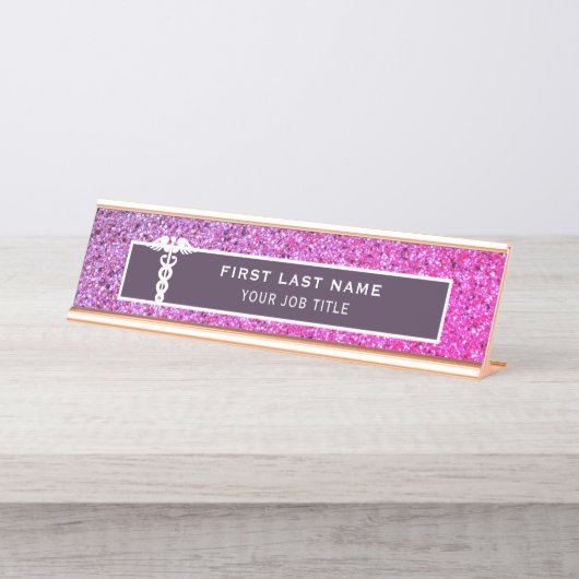 ナース医療ピンクパープルグリッター局 デスクネームプレート (正面)