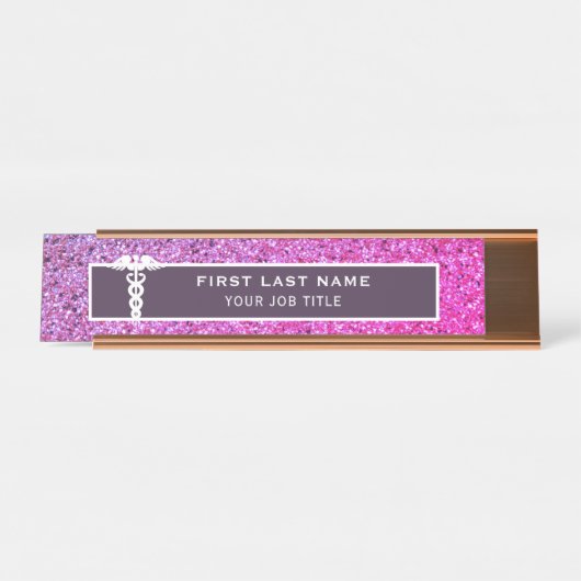 ナース医療ピンクパープルグリッター局 デスクネームプレート (正面)