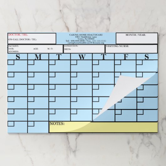 ナース医療患者月別ログブルーイエロー ペーパーパッド (折り畳み)
