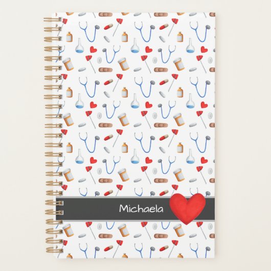 ナース医療機器パターン赤いハート プランナー手帳 (正面)