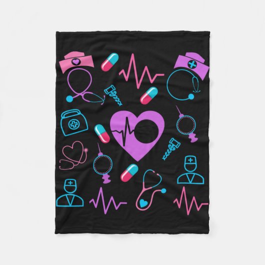 ナース医療看護要素デザイン フリースブランケット (正面)