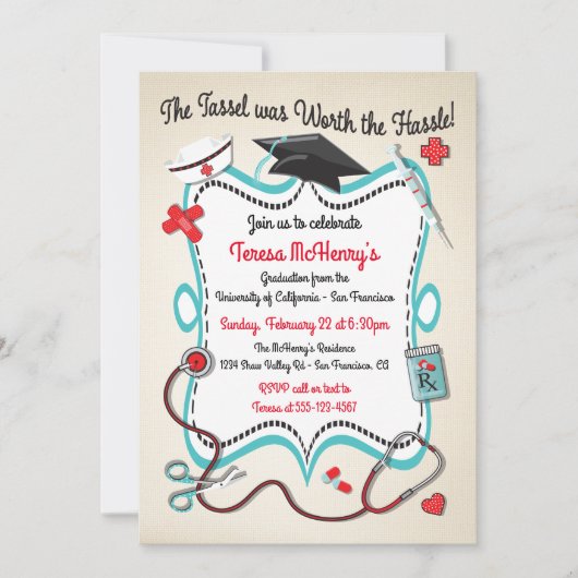 ナース医科卒業招待状とアイコン 招待状 (正面)