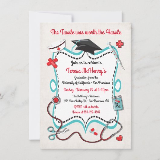 ナース医科卒業招待状とアイコン 招待状 (正面)