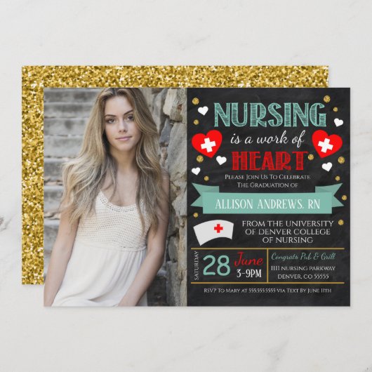 ナース卒業お祝い招待状 招待状 (正面/裏面)