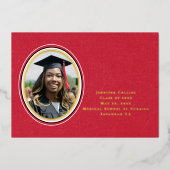 ナース卒業エレガント赤ありがとうスクリプト 箔招待状 (正面)