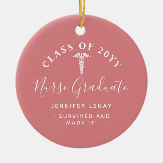 ナース卒業カドゥセウスピンクキープサケモノグラム セラミックオーナメント (正面)