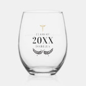 ナース卒業ギフト金ゴールドカドゥセスローレル名 ステムなしワイングラス (正面)