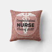 ナース卒業バラ金ゴールドパーソナライズされたグリッター クッション (裏面)