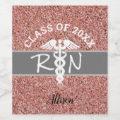 ナース卒業バラ金ゴールドパーソナライズされたグリッター ワインラベル (シングルラベル)