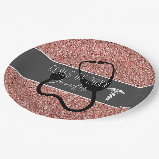 ナース卒業パーティカドゥセウスバラ金ゴールドグリッター ペーパープレート (アングル)