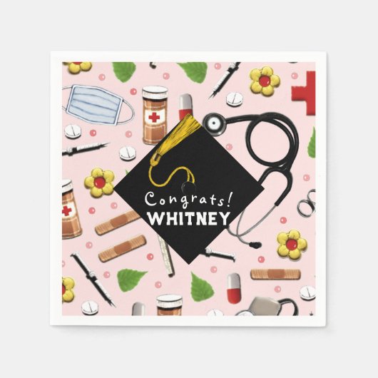 ナース卒業パーティクラシックーの丸シール スタンダードカクテルナプキン (正面)