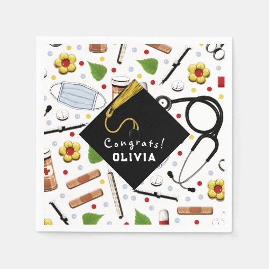 ナース卒業パーティクラシックーの丸シール スタンダードカクテルナプキン (正面)