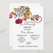 ナース卒業パーティヴィンテージフローラマゼンタ 招待状 (正面/裏面)