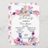 ナース卒業パーティーウォーターカラーフローラコテージ 招待状 (正面/裏面)