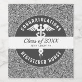 ナース卒業パーティーシルバーグリッター パーソナライズされた ワインラベル (シングルラベル)