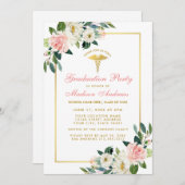 ナース卒業パーティーピンクフローラ金ゴールド招待状GP 招待状 (正面/裏面)