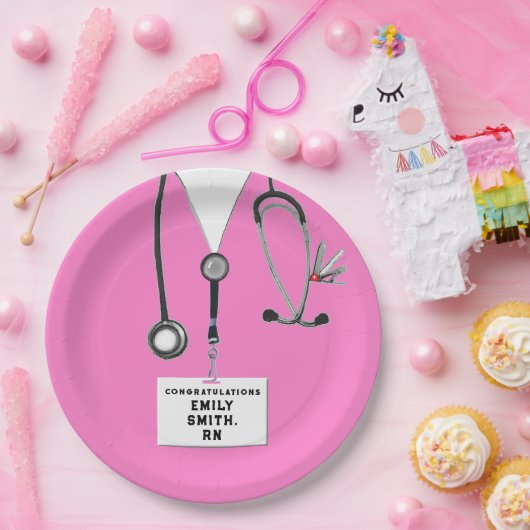 ナース卒業パーティーピンク ペーパープレート (パーティー)