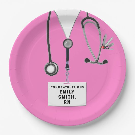 ナース卒業パーティーピンク ペーパープレート (正面)