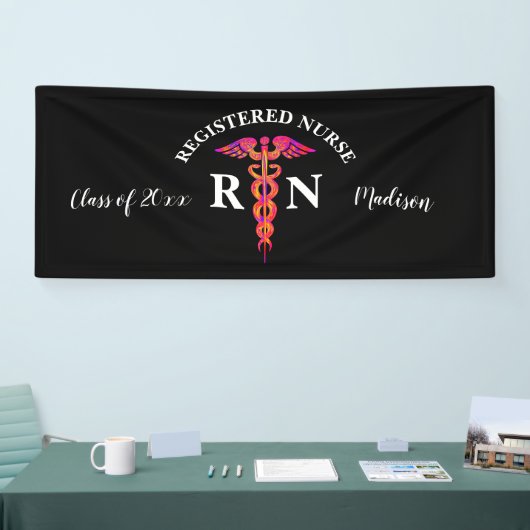 ナース卒業パーティーブラックピンクパーソナライズされた 横断幕 (トレードショー)
