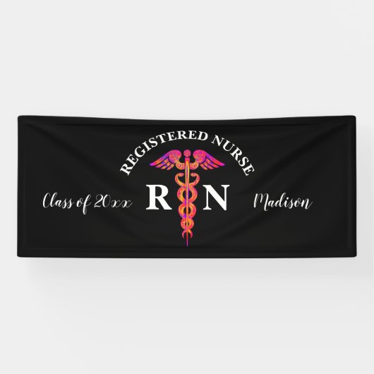 ナース卒業パーティーブラックピンクパーソナライズされた 横断幕 (横)