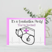 ナース卒業パーティー招待状ピンク 招待状 (スタンド正面)