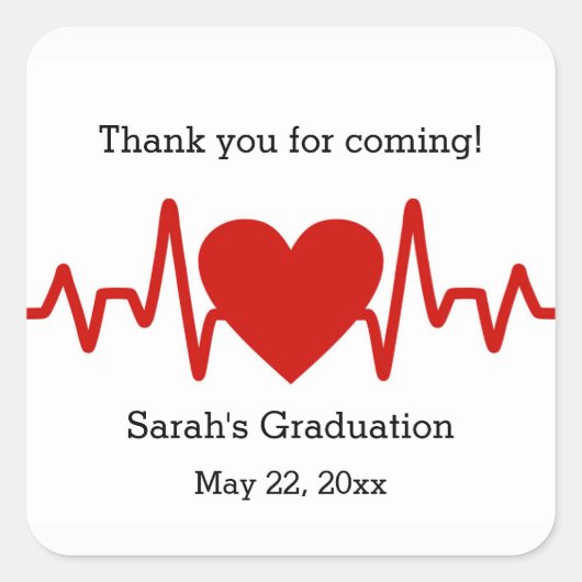 ナース卒業パーティー特典ステッカー/ハートビート スクエアシール (正面)