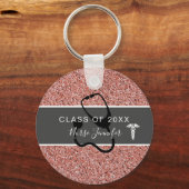 ナース卒業ピンクグリッターパーソナライズされた名 キーホルダー (正面)