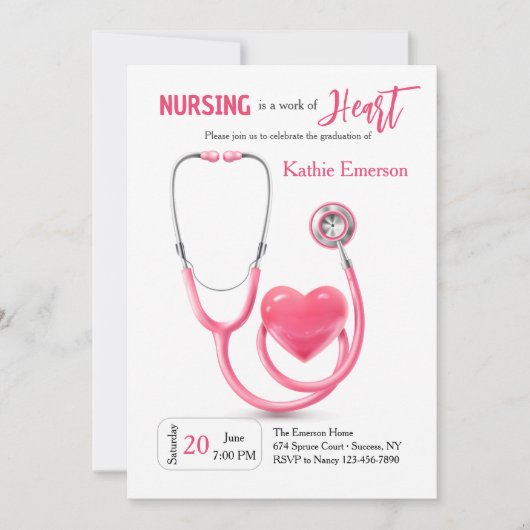 ナース卒業ピンク招待状 招待状 (正面)