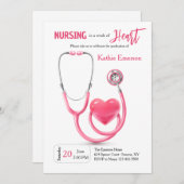ナース卒業ピンク招待状 招待状 (正面/裏面)