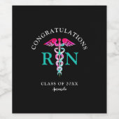 ナース卒業ブラックピンクティール(緑がかった色) パーソナライズされた ワインラベル (シングルラベル)