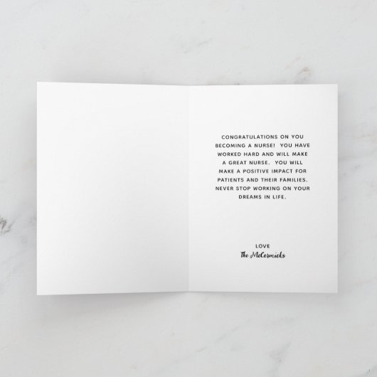 ナース卒業レインボーグリッターカーパーソナライズされたド カード (内部)