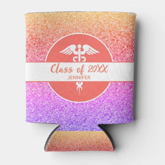 ナース卒業レインボーグリッターパーティーモノグラム 缶クーラー (正面)